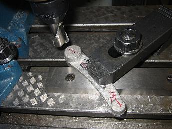 TumblingShaftLever12Nov08 001 12-Nov-08 We start work on the Tumbling Shaft Lever.  There's no place to hold these castings! Everywhere we want to clamp we have to machine.