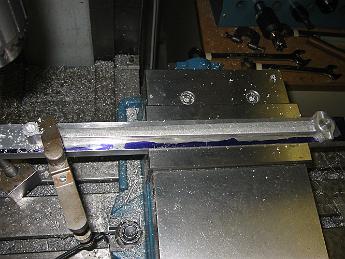 ValveGear3Dec08 003 Without disturbing the setup, we drill and bore the Eccentric Rod.